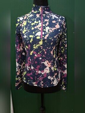 DSG Navy Long Sleeve Quarter-Zip Top with Neon Splatter